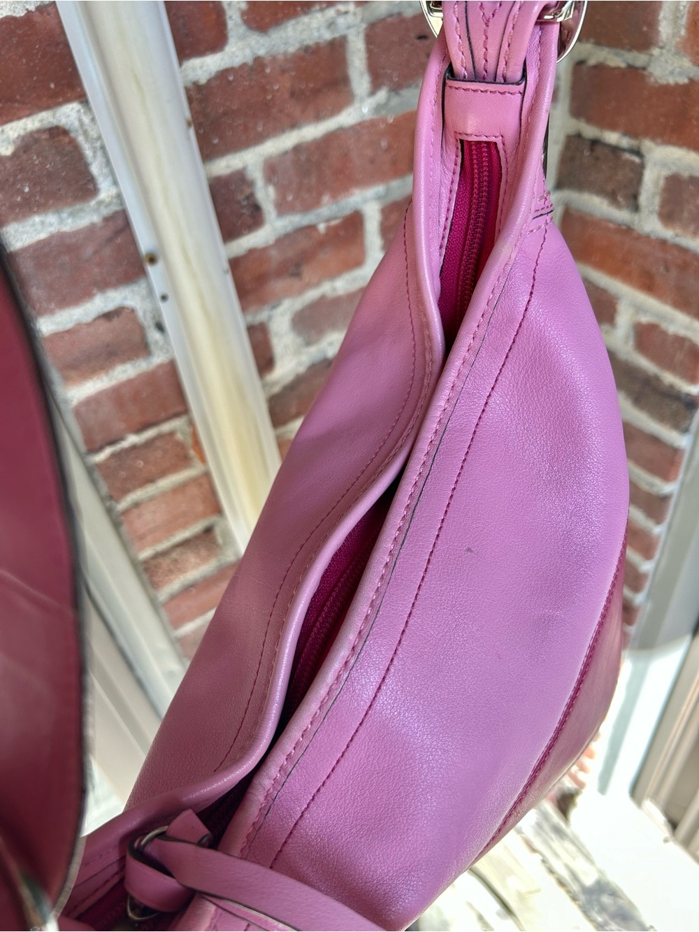 Vintage coach rugby duffel sac style F13357 pink striped leather y2k retro purse - Picture 14 of 14